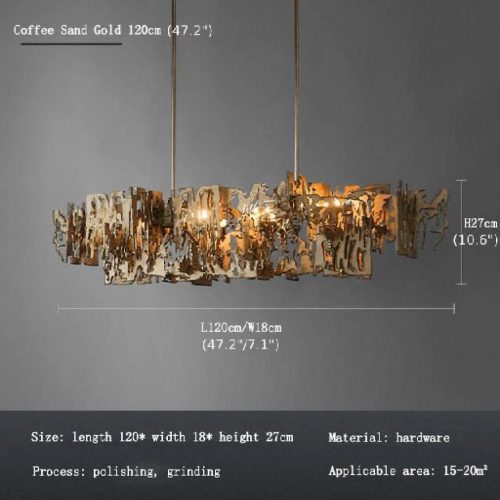 MIRODEMI Acquanegra Cremonese Postmodern Grey Gold Metal Art Rectangle Chandelier For Dining room Parameters