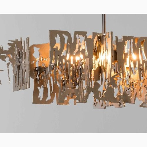 MIRODEMI Acquanegra Cremonese Postmodern Grey Gold Metal Art Rectangle Chandelier For Dining room in details