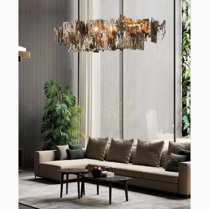 MIRODEMI Acquanegra Cremonese Postmodern Grey Gold Metal Art Rectangle Chandelier For Living Room