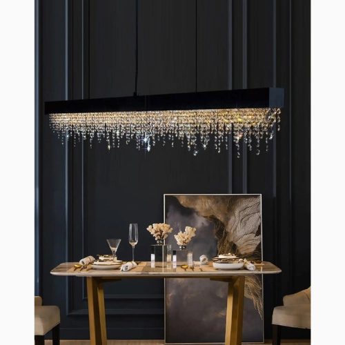 MIRODEMI Acquapendente Gold Classy Chrome Black Modern Rectangle Chandelier for Dining Room S2024S