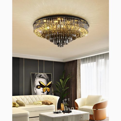 MIRODEMI Africo Round Modern Black Crystal Ceiling Light