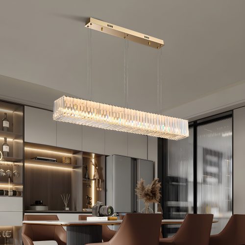 MIRODEMI Aglientu | Rectangular Crystal Hanging LED Chandelier for Dining Room