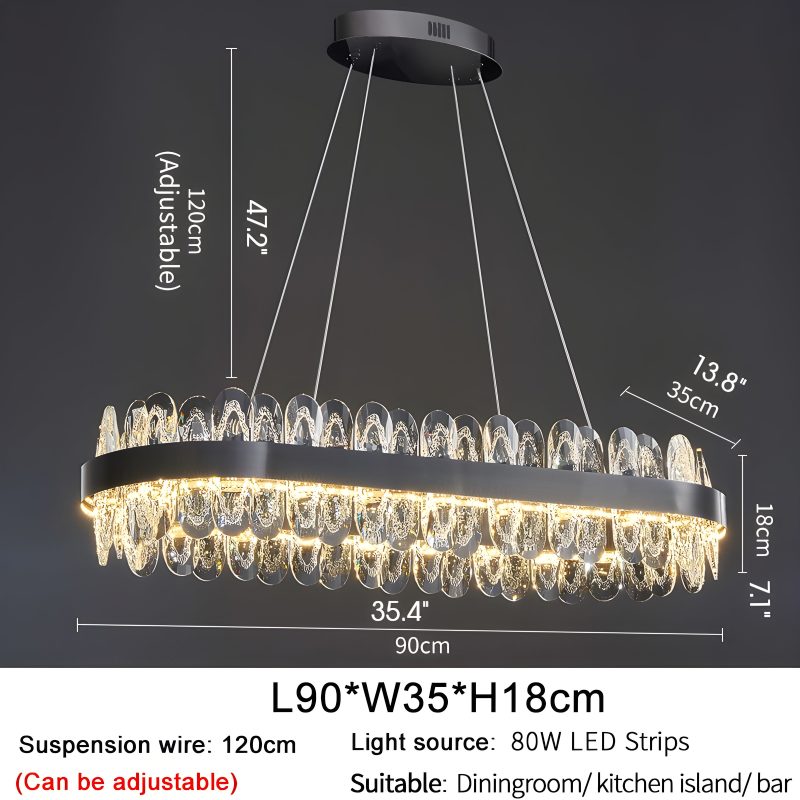 MIRODEMI Agna Creative Rectangle Hanging Crystal LED Chandelier for Living Room Parameters