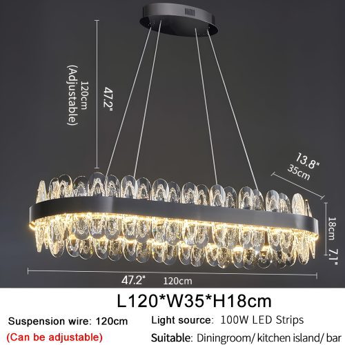 MIRODEMI Agna Creative Rectangle Hanging Crystal LED Chandelier for Living Room Sizes