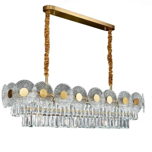 MIRODEMI® Agnone | Creative Rectangle Crystal Gold LED Chandelier for Dining Room