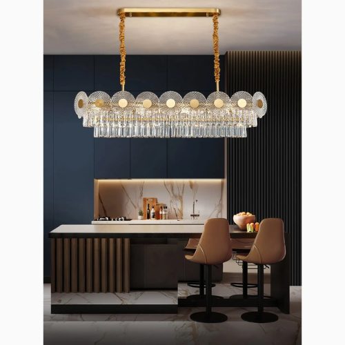 MIRODEMI Agnone Creative Rectangle Crystal LED Chandelier for Dining Room