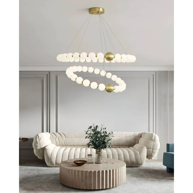 MIRODEMI Agosta | Luxury Large Round White Pearl Chandelier