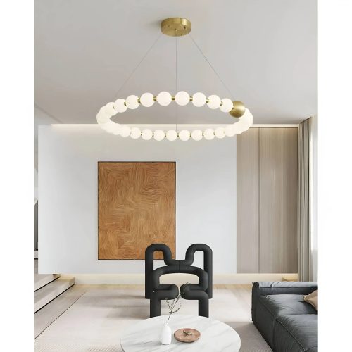 MIRODEMI Agosta | Luxury Large Round White Pearl Chandelier for Dining Room