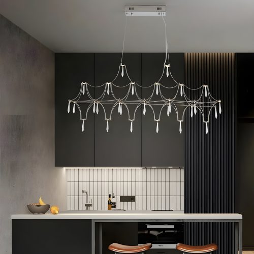 MIRODEMI Albera Ligure | Lightning Art Chic Crystal Stainless steel Chandelier for Kitchrn Island