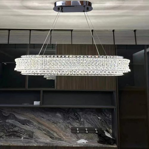 MIRODEMI® Albiano | Stunning Large Oval Chandelier with Sparkling Crystal and Gold/Chrome Finish