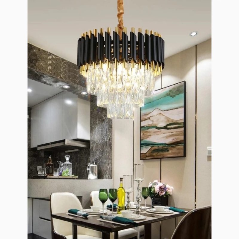 MIRODEMI Alfonsine Luxury Black Crystal Led Hanging Chandelier For Dining Room