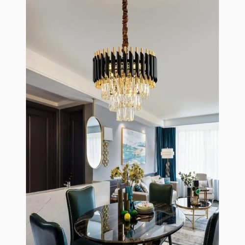 MIRODEMI Alfonsine Luxury Black Crystal Led Hanging Chandelier For House