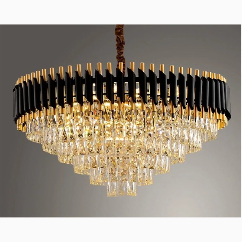 MIRODEMI Alfonsine Luxury Golden Black Crystal Led Hanging Chandelier For Living Room