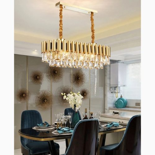 MIRODEMI Algeciras Incredible Luxury Rectangle Gold Crystal Chandelier For Kitchen Living room