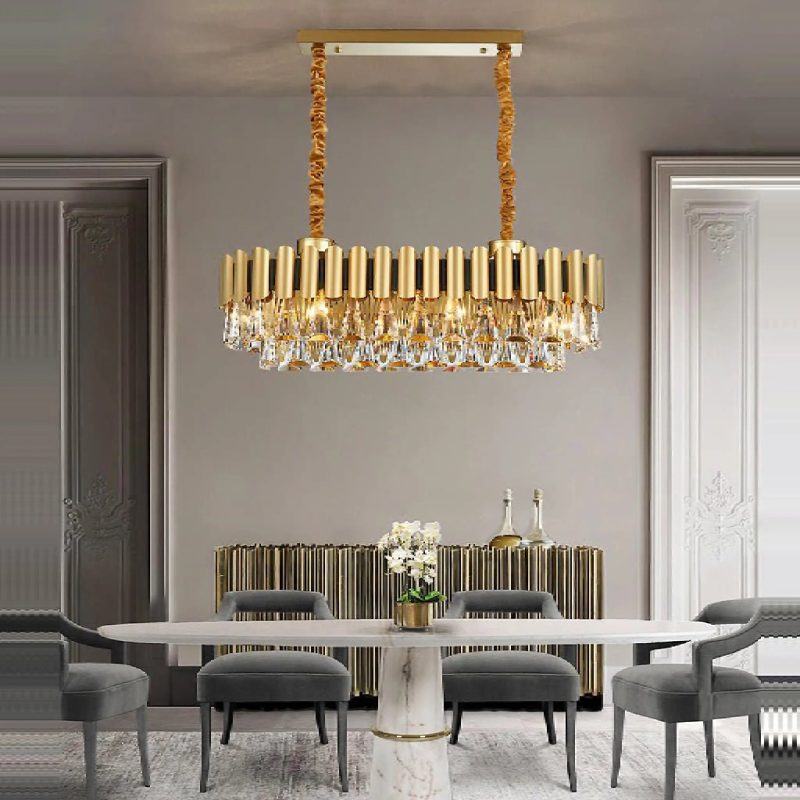 MIRODEMI Algeciras Luxury Rectangle Gold Crystal Chandelier For Kitchen Dining Room