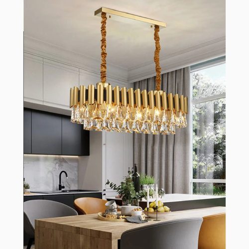 MIRODEMI Algeciras Luxury Rectangle Gold Crystal Chandelier For Kitchen Living room