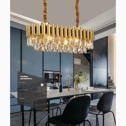 MIRODEMI Algeciras Magical Luxury Rectangle Gold Crystal Chandelier For Kitchen Living room