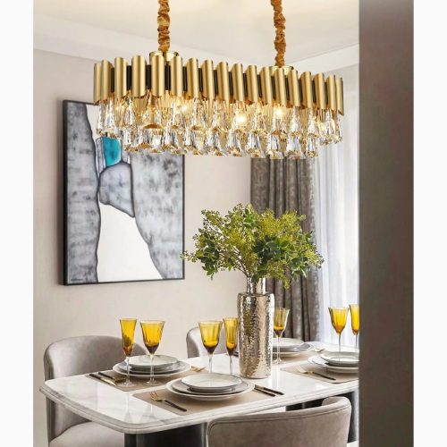 MIRODEMI Algeciras Perfect Luxury Rectangle Gold Crystal Chandelier For Kitchen Living room