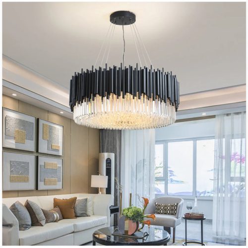 MIRODEMI Alghero Luxury Drum Black Crystal Chandelier