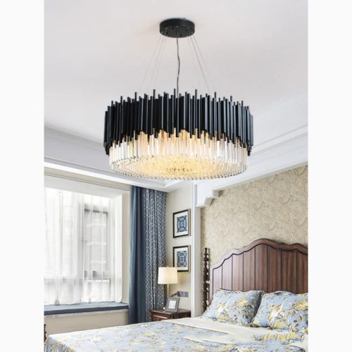 MIRODEMI Alghero Luxury Drum Black Crystal Chandelier for Bedroom