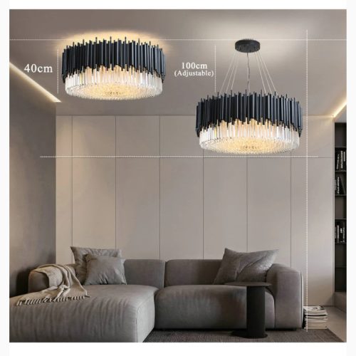 MIRODEMI Alghero Luxury Drum Black Crystal Hanging Chandelier for Bedroom Wire