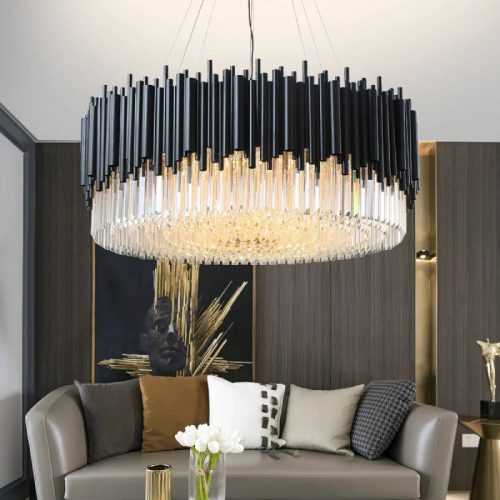 MIRODEMI Alghero Luxury Drum Crystal Hanging Chandelier for Bedroom