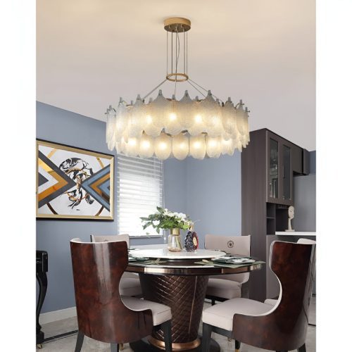 MIRODEMI Algua Round Gold Leaf Frosted Glass Chandelier for Living Room