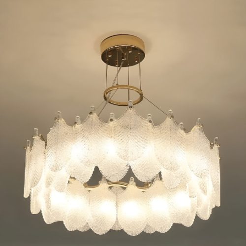 MIRODEMI Algua Round Gold Leaf White Frosted Glass Chandelier