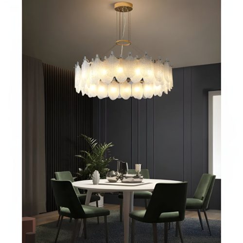 MIRODEMI Algua Round Gold Leaf White Frosted Glass Chandelier for Elite