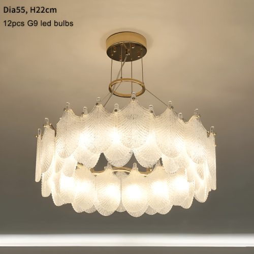 MIRODEMI® Algua | Round Gold Leaf White Frosted Glass Chandelier for Living Room