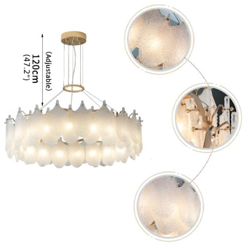 MIRODEMI Algua Round Gold Leaf White Frosted Glass Chandelier for Elite Living Room Wire