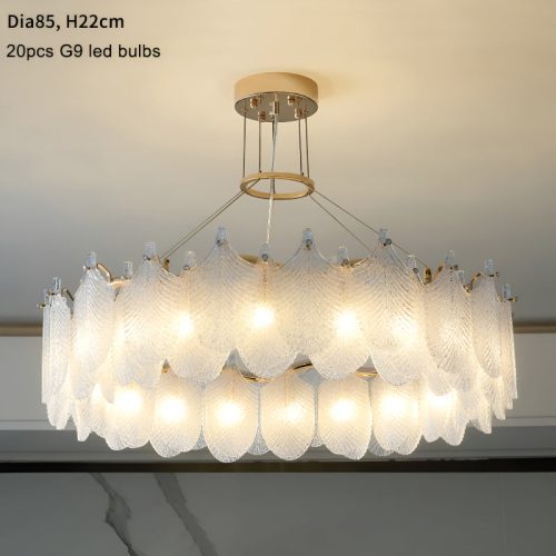 MIRODEMI® Algua | Round Gold Leaf White Frosted Glass Chandelier for Living Room