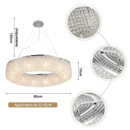 MIRODEMI Algund Round Gold Chrome Simple LED Crystal Chandelier For Living Room Parameters