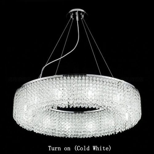 MIRODEMI Algund Round Gold Chrome Simple LED Crystal Chandelier For Living Room Turn on