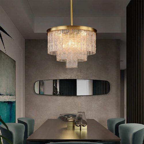 MIRODEMI Alife Gold Modern Frosted Glass Chandelier for Lovely Dining Room