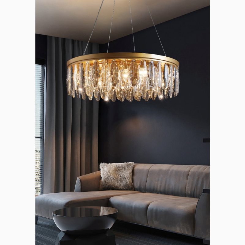 MIRODEMI Allumiere Posh Drum Gold Crystal Chandelier