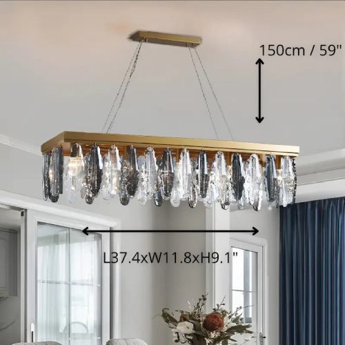 MIRODEMI Alluvioni Cambi Rectangle Posh Gold Modern Crystal Chandelier Parameters