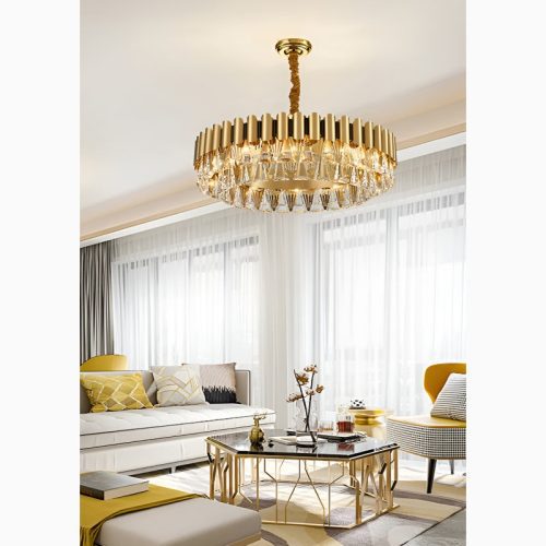 MIRODEMI Almenno San Salvatore Drum Gold Crystal Chandelier For Living Room