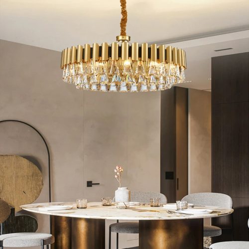 MIRODEMI Almenno San Salvatore Luxury Drum Gold Crystal Chandelier For Dining Room