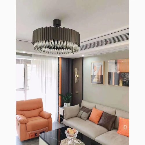 MIRODEMI® Almese | Drum Gold/Black Crystal Chandelier For Marvellous Living Room