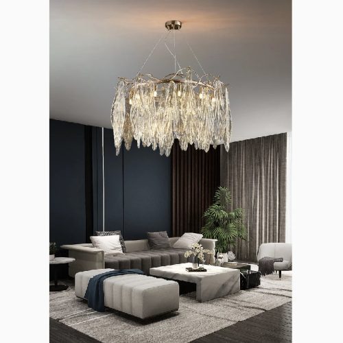 MIRODEMI Alpette Drum Gold Modern Crystal Chandelier for Living Room