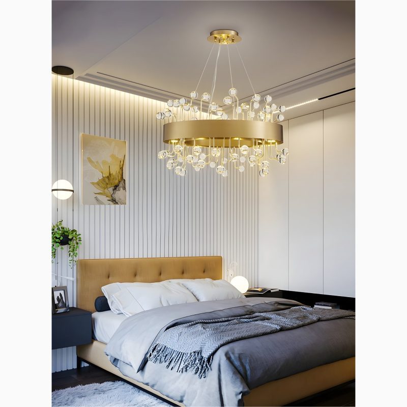 MIRODEMI Alpignano | Elegant Gold Round Colorful Crystal Chandelier for Living room, Kitchen