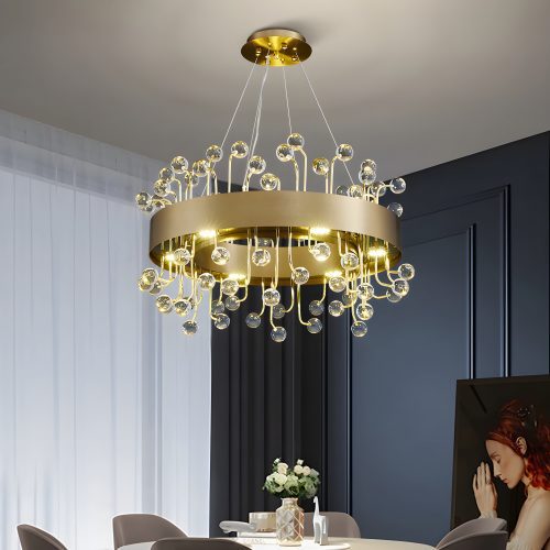 MIRODEMI Alpignano Gold Round Colorful Crystal Chandelier for Creative Living room Kitchen