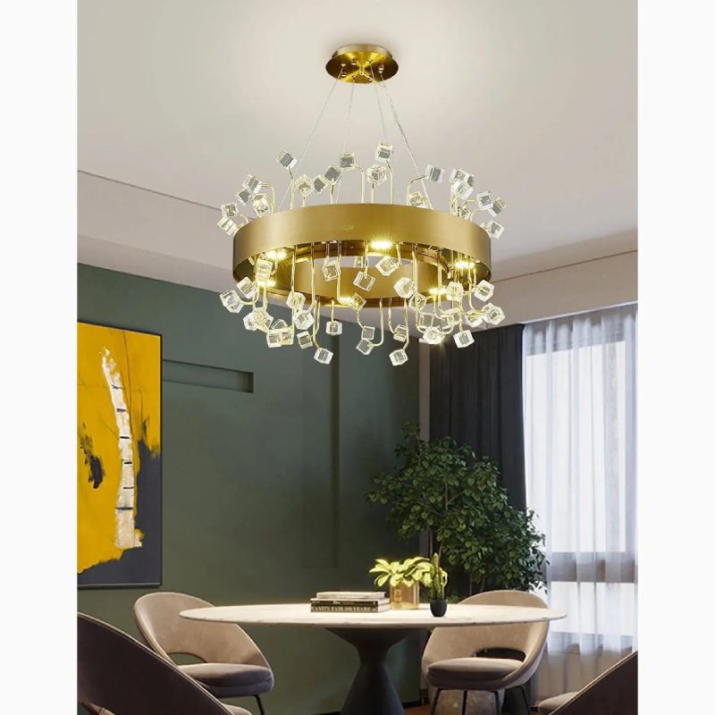 MIRODEMI Alpignano Gold Round Colorful Crystal Chandelier for Dining Room