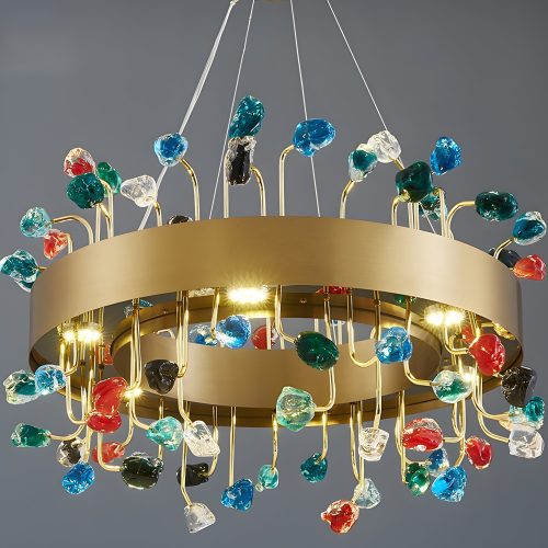 MIRODEMI Alpignano Gold Round Colorful Crystal Chandelier for Elite Living room Kitchen