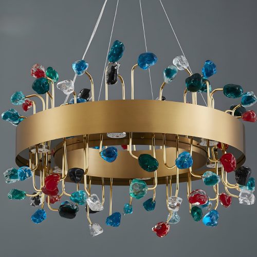 MIRODEMI Alpignano Gold Round Colorful Crystal Chandelier for Home