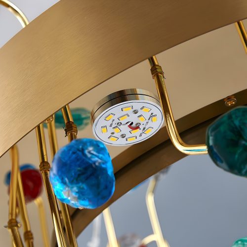 MIRODEMI Alpignano Gold Round Colorful Crystal Chandelier for Living room Kitchen Details