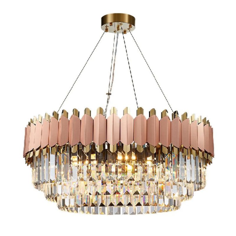 MIRODEMI Alseno Luxury Drum Gold Pink Round Crystal LED Chandelier For Lovely Dining Room