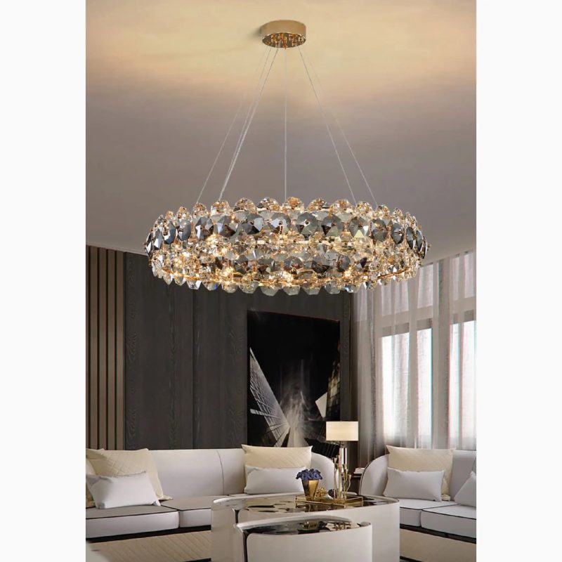 MIRODEMI Altare Elite Round Gold Crystal Modern Chandelier for Living Room