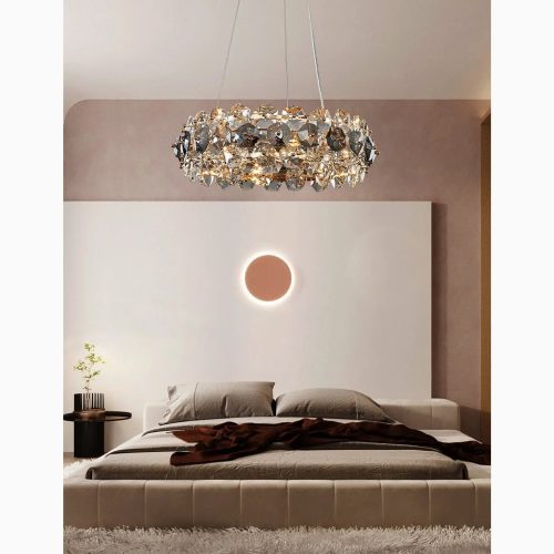 MIRODEMI Altare Round Gold Crystal Modern Chandelier for Bedroom